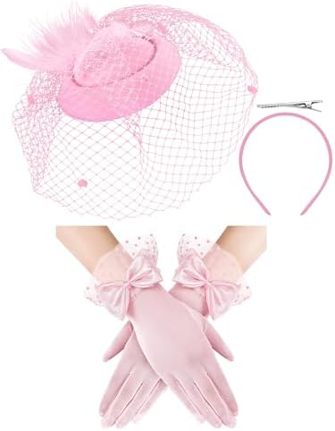 4 Pcs 4/12 Pcs 50s Fascinators Hat for Women Pink