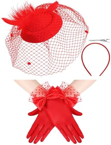 4 Pcs 4/12 Pcs 50s Fascinators Hat for Women Red