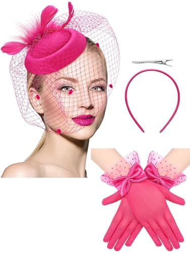 4 Pcs 4/12 Pcs 50s Fascinators Hat for Women Rose Pink