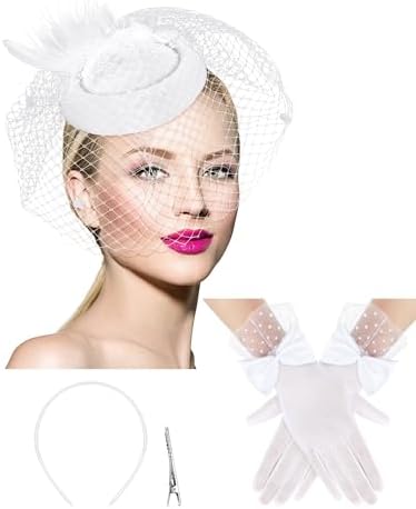 4 Pcs 4/12 Pcs 50s Fascinators Hat for Women White