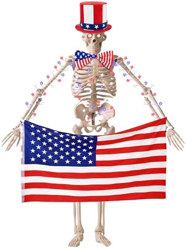 4 Pcs 4th of July 12 ft Skeleton Outfit Accessories Set Patriotic White