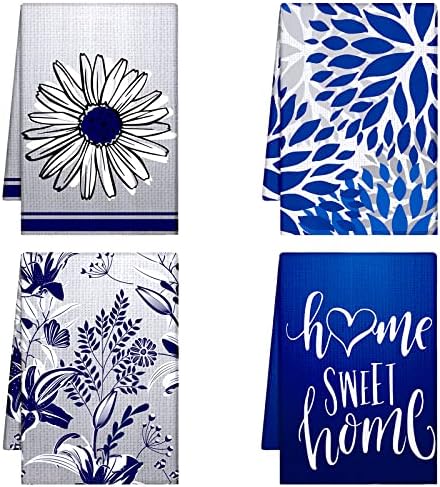 4 Pcs Blue White Floral Kitchen Towels Farmhouse Dish Cloth