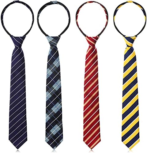 4 Pcs Boys Ties 15 Inch Pre-tied Zipper Neckties
