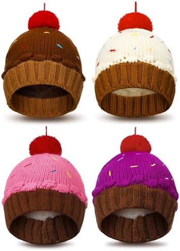 4 Pcs Christmas Cupcake Beanie Hat for Women and Teens