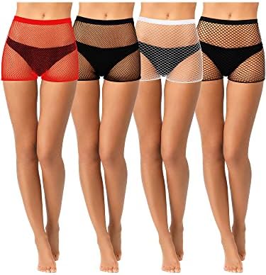 4 Pcs Fishnet Shorts Women Mesh Biker Shorts Elastic