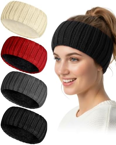 4 Pcs Fleece Lined Winter Headbands for Women