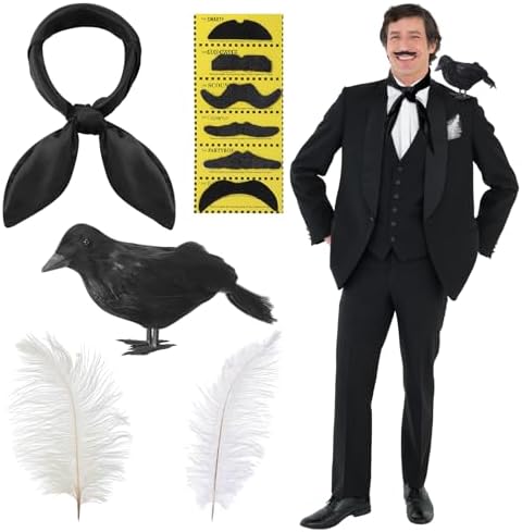 4 Pcs Halloween Edgar Allan Poe Costume Accessories for Adult Men