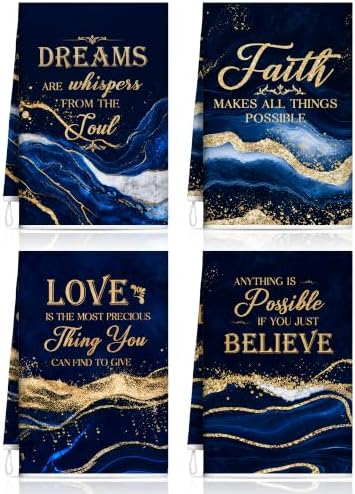 4 Pcs Navy Blue and Gold Kitchen Towels