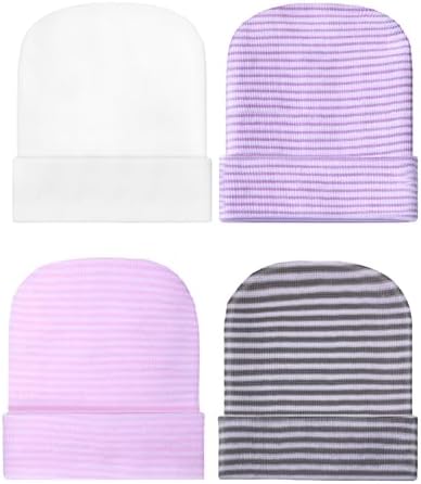 4 Pcs Newborn Hospital Beanie Hat for Girl Boy Light Pink