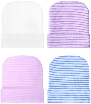 4 Pcs Newborn Hospital Beanie Hat for Girl Boy Purple
