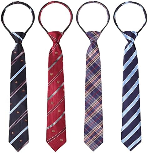4 Pcs School Ties for Kids Boys 15 Inch Adjustable Zipper Tie School