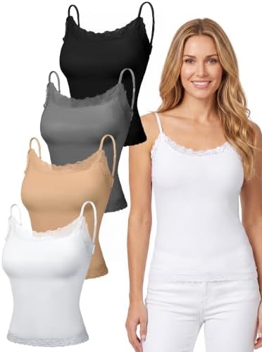 4 Pcs Women's Lace Cotton Camisole Slim Lightweight Cami Top