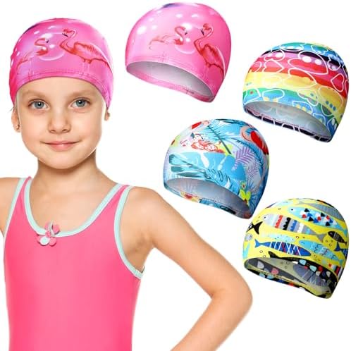 4 Pieces Kids Swim Caps for Boys Girls Age 2-10 Toddler Swimming Hat