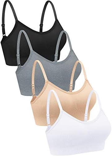 4 Pieces Neck Bralettes Wireless Medium Black Light Grey White Pink