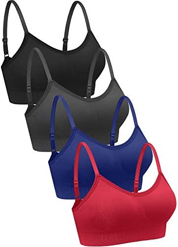 4 Pieces Neck Bralettes Wireless Sports Cami Bra Tank Top Girls Medium