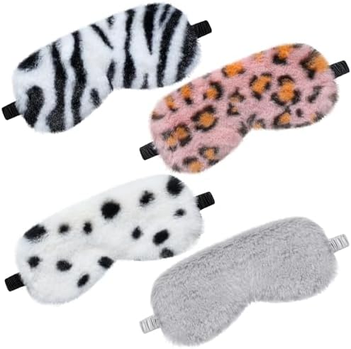 4 Pieces Plush Eye Mask Silk Furry Sleep Masks Comfortable Blindfold Eye
