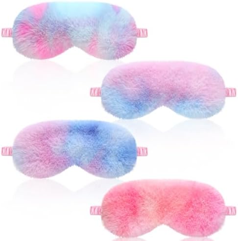 4 Pieces Plush Sleep Mask for Women Sleeping Comfortable Silk Furry