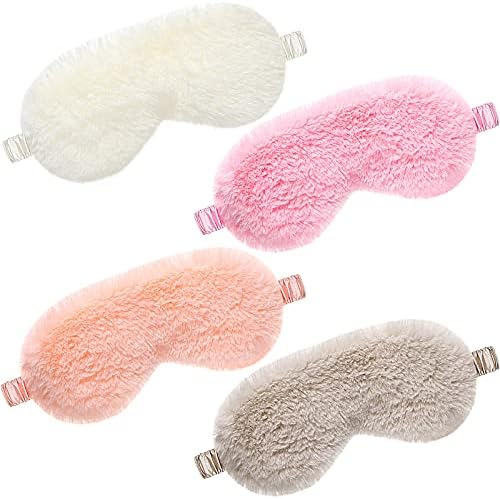 4 Pieces Plush Sleeping Eye Mask Silk Furry Sleep Masks for Women
