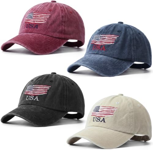 4 Pieces Washed American Flag Baseball Cap 250 Anniversary USA Patriotic