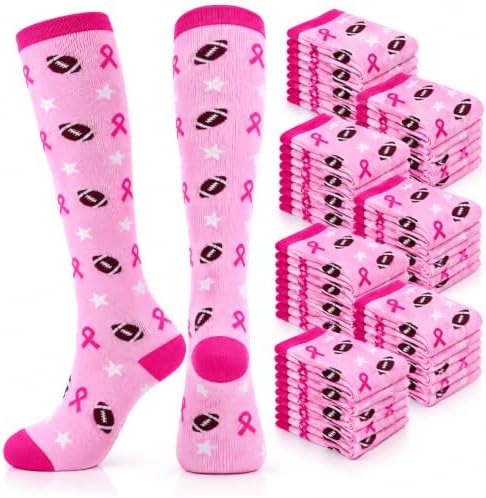 48 Pairs Pink Breast Cancer Awareness Football Socks for Women Bulk