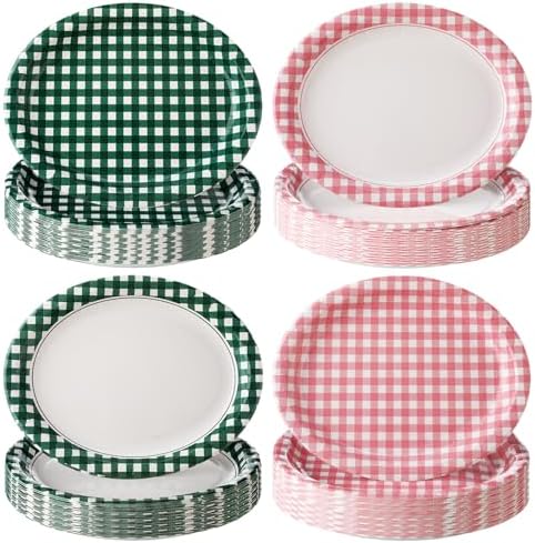 48 Pcs Camp Gingham Paper Plates 10" x 12" Large Bachelorette