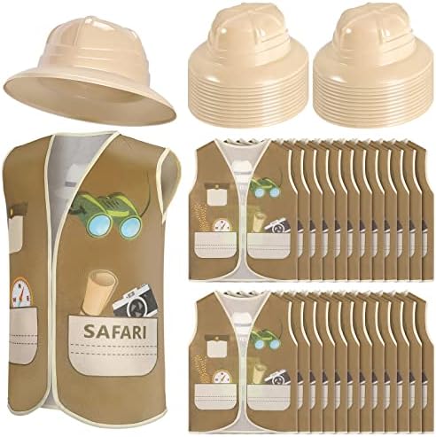 48 Pcs Explorer Costume Kids 24 Safari Vest and 24 Safari Hats Explorer
