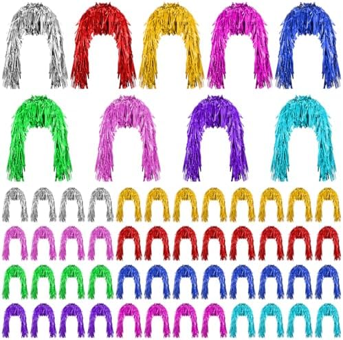 48 Pcs Foil Tinsel Wigs for Women Colorful Tinsel Party Wigs