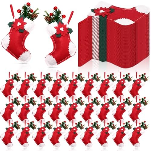 48 Pcs Red and White Mini Christmas Stockings Bulk