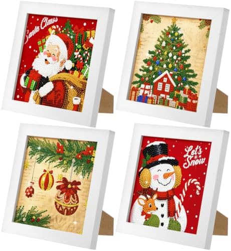 4pcs Snowman Diamond Painting Kits with Frame for Adults 7 x 7 Inch