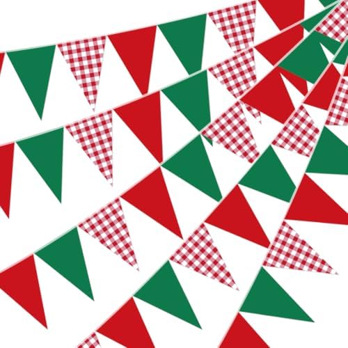 5 Packs 50 ft Green Red Gingham Pennant Banner Christmas Party Decor