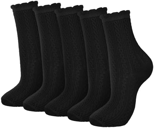 5 Pairs Ankle Ruffle Socks Black