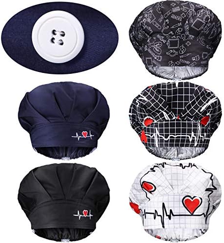 5 Pcs Bouffant Scrub Caps with Buttons