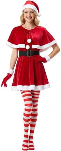 5 Pcs Mrs Santa Claus Costume Velvet Dress Set for Women