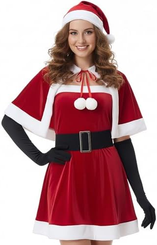 5 Pcs Mrs Santa Claus Costume Women Velvet Dress Cape Hat Belt