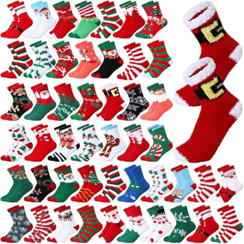 52 Pairs Christmas Fuzzy Socks Bulk for Women Girls
