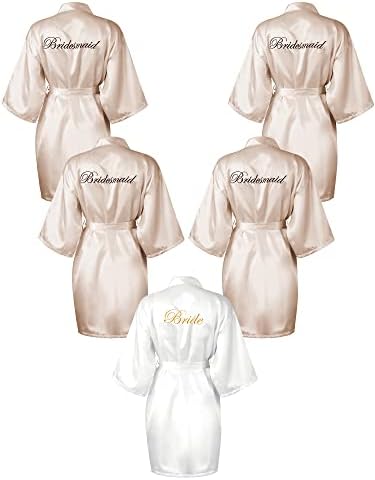 5Pcs Kimono Bridesmaid Bride Satin Robe