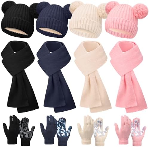 6/12 Pcs Kids Knitted Winter Hat Scarf Gloves Set for 5-8 12 Pcs Fashion