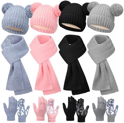 6/12 Pcs Kids Knitted Winter Hat Scarf Gloves Set for 5-8 12 Pcs Classic