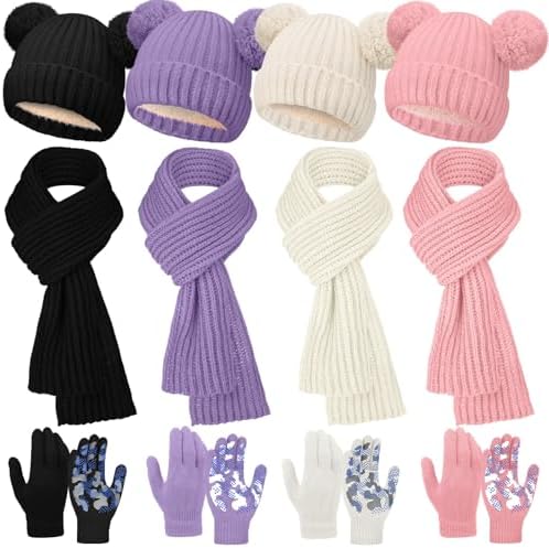 6/12 Pcs Kids Knitted Winter Hat Scarf Gloves Set for 5-8 Boys Girls