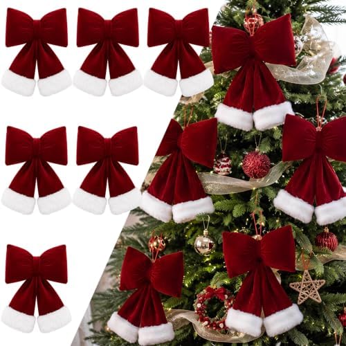 6 Pack Red Velvet Christmas Bows for Tree
