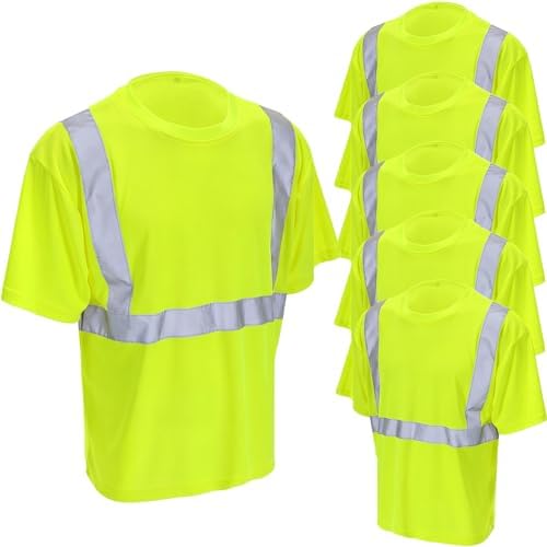 6 Pack Safety Shirts Class 2 High Visibility Shirts for Men Reflective