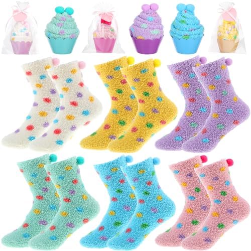 6 Pair Cupcake Fuzzy Socks for Women