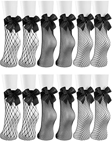 6 Pairs Black Fishnet Socks for women sexy lace socks with Bows