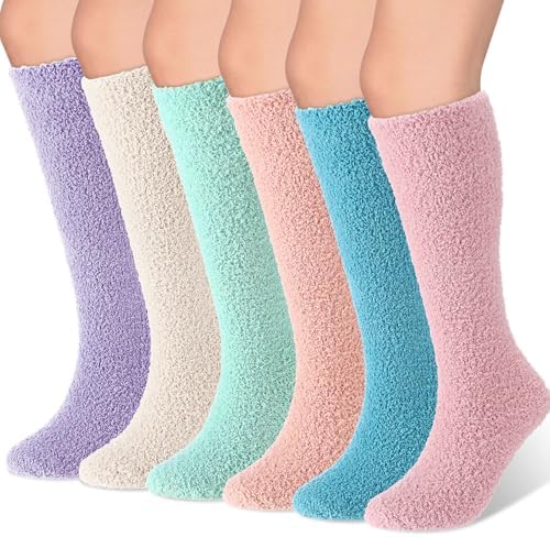 6 Pairs Knee High Cozy Fuzzy Socks for Women