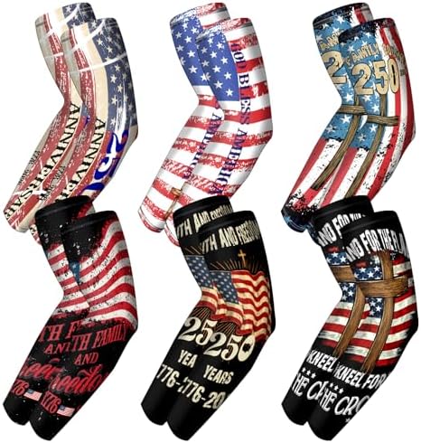 6 Pairs Patriotic Arm Sleeves UV Protection American Flag Sports