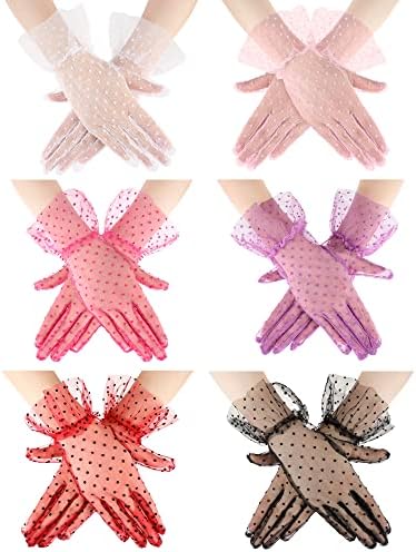 6 Pairs Tea Party Gloves for Women Lace Polka Dot Gloves