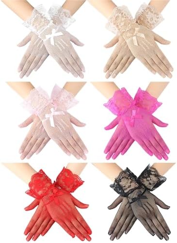 6 Pairs Tea Party Lace Gloves for Little Girls Kids Lace Short Princess