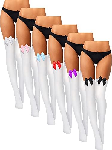 6 Pairs Thigh High Stockings with Bow for Women Fresh Color M