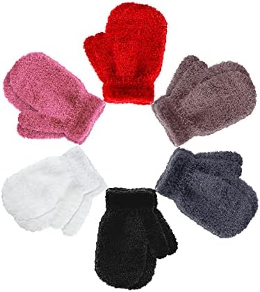 6 Pairs Toddler Mittens Warm Fleece Kids Mittens Winter Stretch Knit