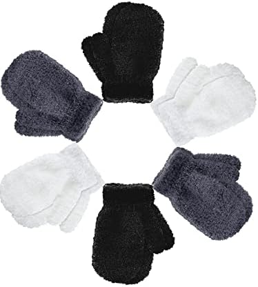 6 Pairs Toddler Mittens Warm Gloves for Baby Boys Girls Simple Color